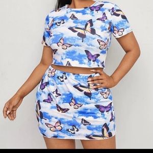 Blue Butterfly skirt set